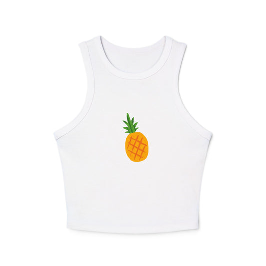 Pineapple Print Women's Micro Rib Racer Tank Top - Summer Vibes, Casual Apparel